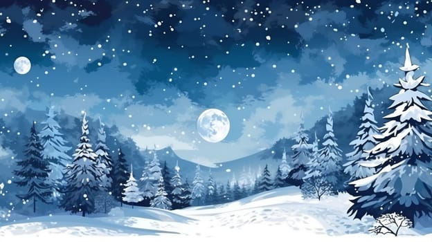 ice snow fairy winter frosty year tale sky christmas silver forest celebration holiday december background new fairy white celebrate fir tree frame moon. Generative AI.