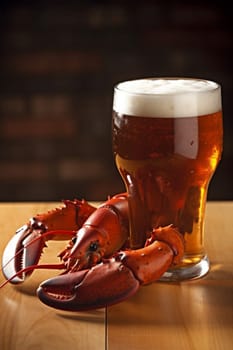 crab snack lunch freshness party red glass drink food crawfish meal bar background glass gourmet seafood rustic crayfish beer beer claw cooked. Generative AI.