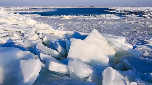 Climatic collapse, Black Sea near Odessa frozen, Ice near the coast