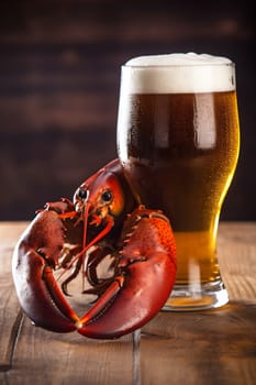lunch beverage seafood crawfish freshness prepared cooked glass food snack crab red mug alcohol bar background river lobster crayfish beer gourmet. Generative AI.