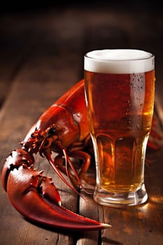 glass nutrition table snack mug crawfish crayfish dinner claw background food dark river freshness seafood lunch red crab beer alcohol healthy. Generative AI.