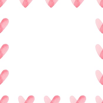 Square frame made of hand painted pink watercolor hearts. Cute and romantic, perfect for Valentine's day greeting.