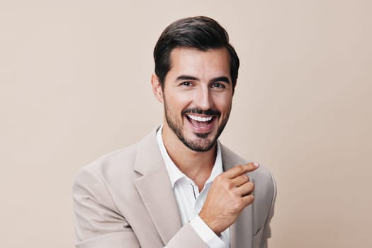 man winner business businessman white suit background professional smile work idea occupation eyeglass male successful beige arm hand happy sexy office victory