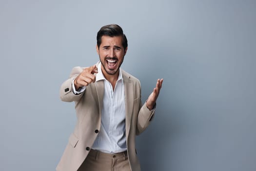 hand man style mad business businessman shout male entrepreneur work crazy stress office suit angry depressed boss screaming isolated pleads anger