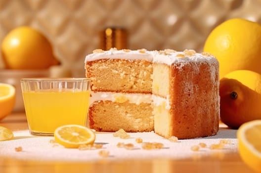 Lemon cake with lemon juice. Generative AI. High quality illustration