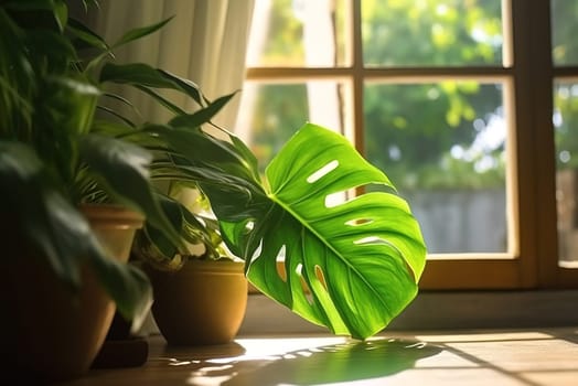 Houseplant monstera in a pot. Generative AI. High quality illustration