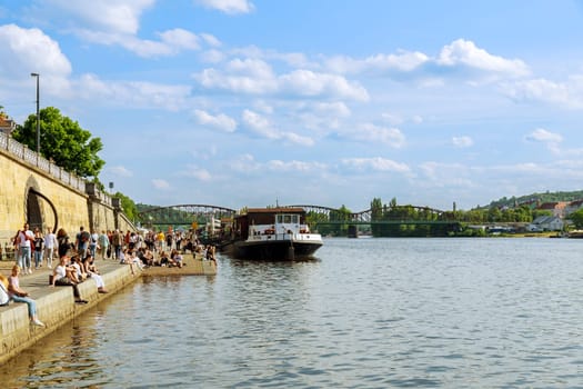 22 May 2022 Prague, Czech Republic. Tourist attractions along riverbank in Prague offer breathtaking views of city's historic landmarks.