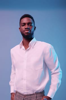 man african art expression summer adult portrait color businessman colours colorful shirt model neon light person background black music studio white afro