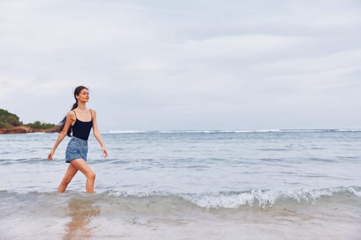 woman wave flight relax ocean travel person smile beautiful lifestyle running positive nature sexy sunset summer smiling walking sea young beach