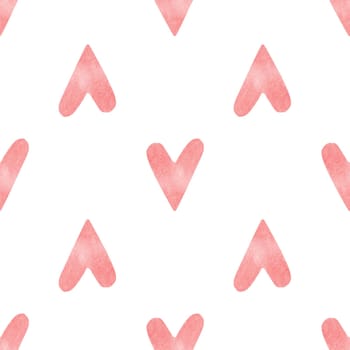 Seamless pattern with bright pink hand painted watercolor hearts. Romantic decorative background perfect for Valentine's day gift paper, wedding decor or fabric textile