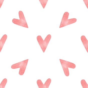 Seamless pattern with bright pink hand painted watercolor hearts. Romantic decorative background perfect for Valentine's day gift paper, wedding decor or fabric textile