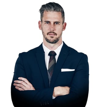 Driven and determined to succeed. Studio portrait of a confident businessman posing against a white background