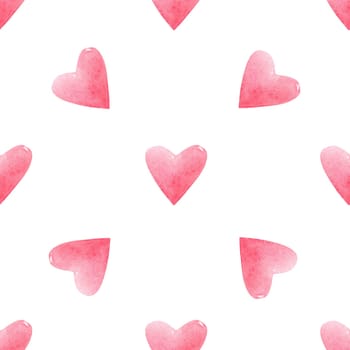 Seamless pattern with bright pink hand painted watercolor hearts. Romantic decorative background perfect for Valentine's day gift paper, wedding decor or fabric textile