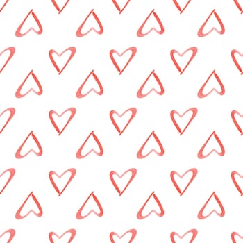 Seamless pattern with red bright hand painted watercolor hearts. Romantic decorative background perfect for Valentine's day gift paper, wedding decor or fabric textile