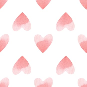 Seamless pattern with bright pink hand painted watercolor hearts. Romantic decorative background perfect for Valentine's day gift paper, wedding decor or fabric textile