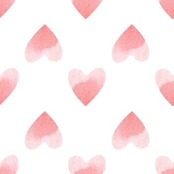 Seamless pattern with bright pink hand painted watercolor hearts. Romantic decorative background perfect for Valentine's day gift paper, wedding decor or fabric textile