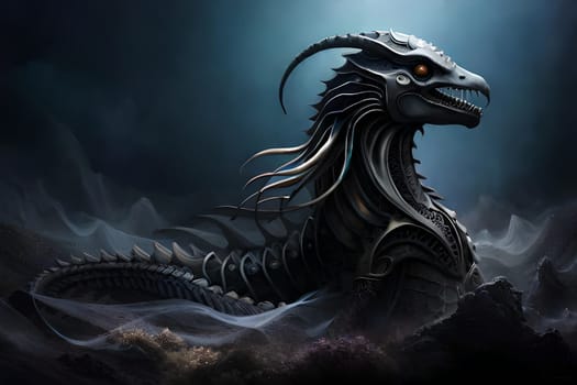 Fantasy evil dragon portrait. Surreal artwork of danger dragon from medieval mythology . Digital painting illustration Generative AI