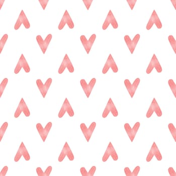 Seamless pattern with bright pink hand painted watercolor hearts. Romantic decorative background perfect for Valentine's day gift paper, wedding decor or fabric textile