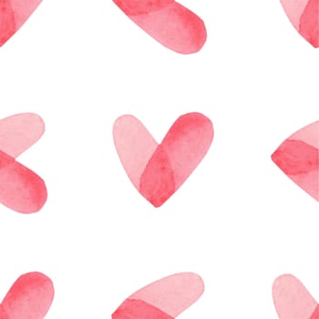 Seamless pattern with bright pink hand painted watercolor hearts. Romantic decorative background perfect for Valentine's day gift paper, wedding decor or fabric textile