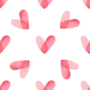 Seamless pattern with bright pink hand painted watercolor hearts. Romantic decorative background perfect for Valentine's day gift paper, wedding decor or fabric textile