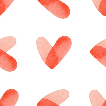 Seamless pattern with red bright hand painted watercolor hearts. Romantic decorative background perfect for Valentine's day gift paper, wedding decor or fabric textile