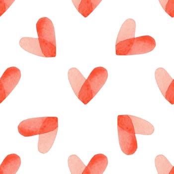 Seamless pattern with red bright hand painted watercolor hearts. Romantic decorative background perfect for Valentine's day gift paper, wedding decor or fabric textile