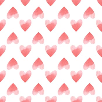 Seamless pattern with bright pink hand painted watercolor hearts. Romantic decorative background perfect for Valentine's day gift paper, wedding decor or fabric textile