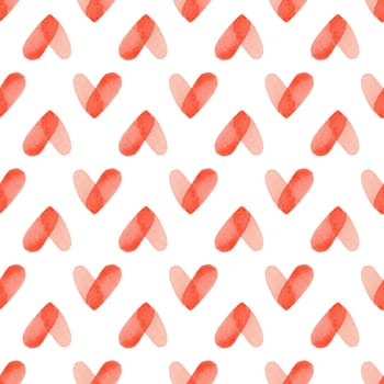 Seamless pattern with red bright hand painted watercolor hearts. Romantic decorative background perfect for Valentine's day gift paper, wedding decor or fabric textile