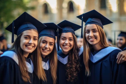 Graduation Caps Thrown in the Air, Graduates celebrating and screaming, AI Generative