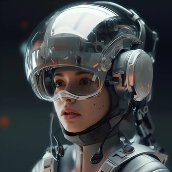 Girl in an augmented reality helmet of the future