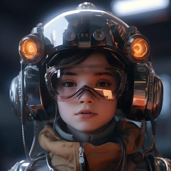 Girl in an augmented reality helmet of the future