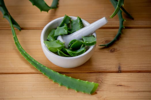 Natural moisturizer for skin care with fresh aloe vera. Selective focus