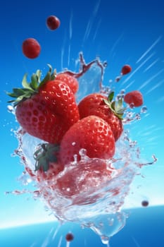 splash red fresh blue ripe healthy background bubble macro fall freshness closeup water food strawberry clear berry fruit milk drink nature. Generative AI.