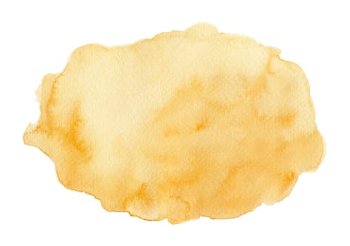 Abstract gold yellow watercolor blob on white background. The color splashing in the paper. Hand drawn illustration for greeting cards and banners.