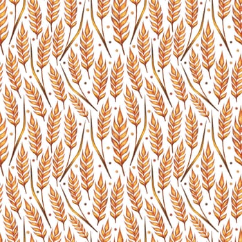 Ear of wheat watercolor seamless pattern. Hand drawn sketched illustration. Concept for agriculture, organic cereal products, harvesting grain, bakery, healthy food.