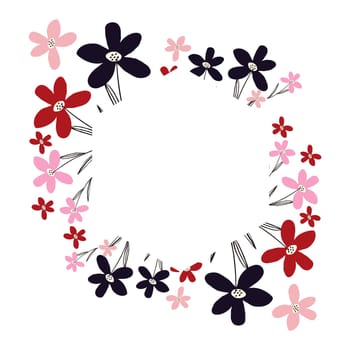 Creative vibrant floral frame, bright frame with wildflowers in juicy colors.