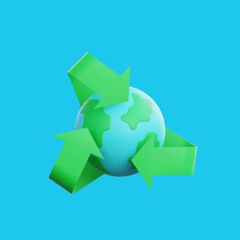 3d render of earth with recycle icon. with the concept of ecology and environmentally friendly.