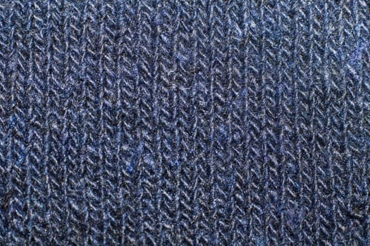 Texture of blue knitted fabric close up, background