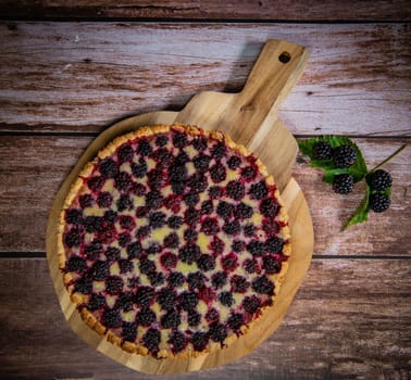 Homemade pie closeup on blackberries. High quality 4k footage