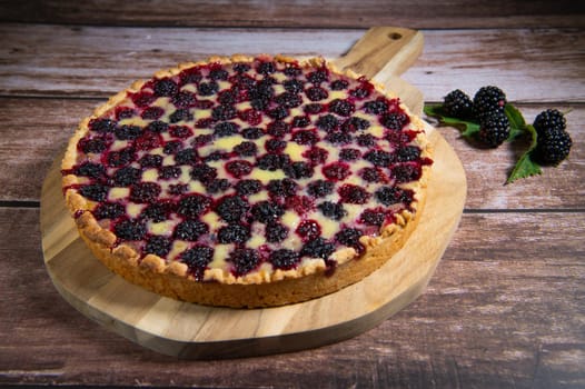 Homemade pie closeup on blackberries. High quality 4k footage