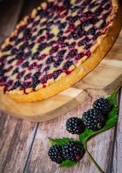 Homemade pie closeup on blackberries. High quality 4k footage