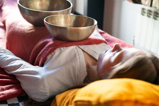 Tibetan singing bowl in sound therapy