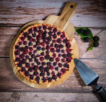 Homemade pie closeup on blackberries. High quality 4k footage