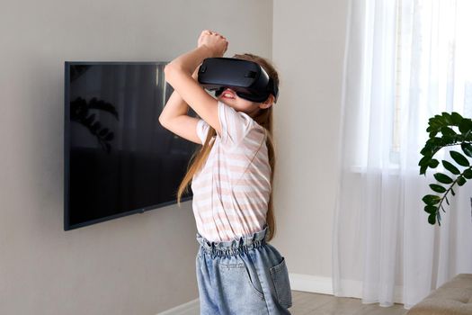 Girl Wearing Vr Glasses Playing Game, moving In Virtual Reality