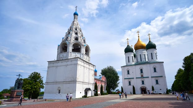 Kolomna, Russia - May 30, 2023: The territory of the Kolomna Kremlin in spring. Orthodox churches and old Russian architecture