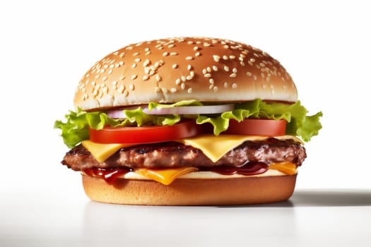 fast snack space fast food hamburger bar-b-q burger food wood fat sauce meat leaf gourmet fresh copy lettuce sandwich beef unhealthy background. Generative AI.