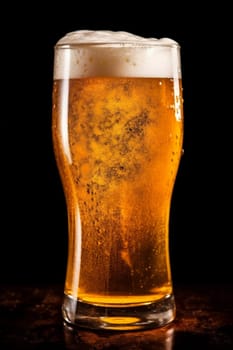 alcohol glass pint drop beer beverage dark background brewed froth lifestyle foam drink pub celebration cold lager gold alcoholic craft. Generative AI.