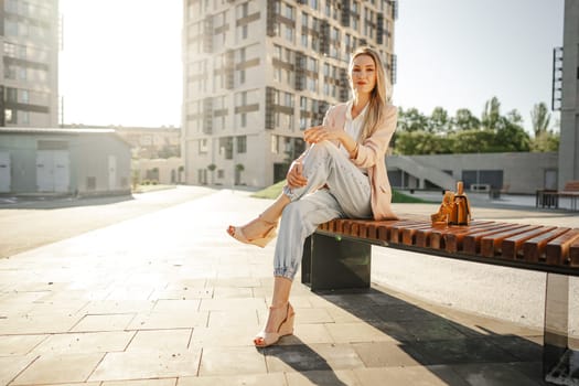 Close up portrait of young blonde businesswoman outdoors