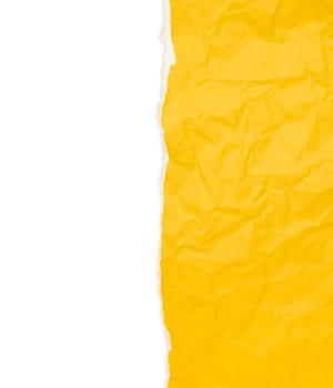 Vertical Background of torn yellow paper on white background. Save clipping path.