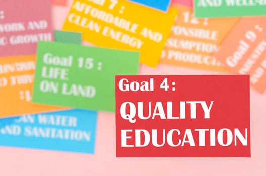 Goal 4 : Quality Education. The SDGs 17 development goals environment. Environment Development concepts.